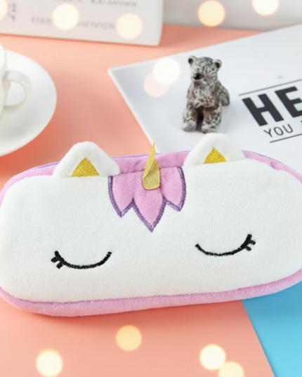 purple fluffy unicorn pencil case - lifestyle