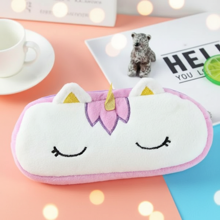 purple fluffy unicorn pencil case - lifestyle
