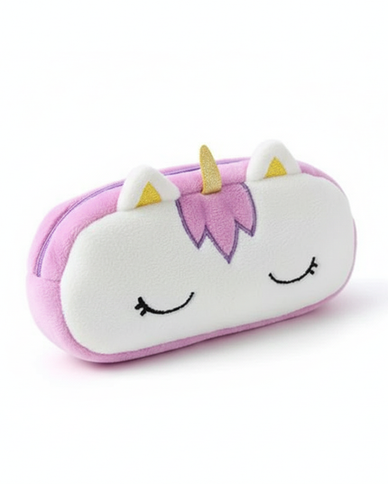 purple fluffy unicorn pencil case - white-bg
