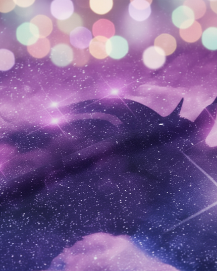 purple galaxy silhouette unicorn bedding - detail