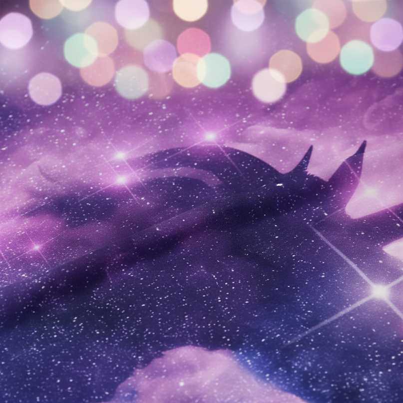 purple galaxy silhouette unicorn bedding - detail