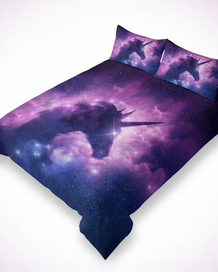 purple galaxy silhouette unicorn bedding - white-bg