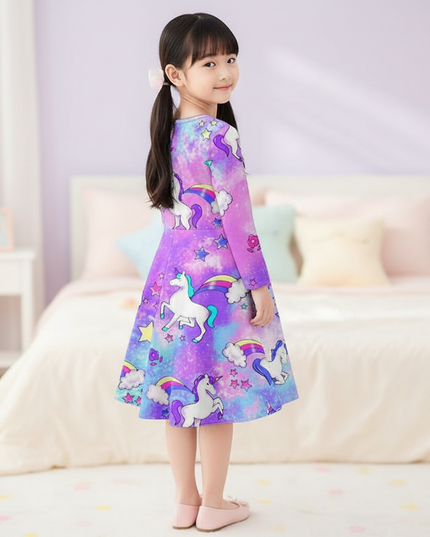 purple galaxy unicorn dress - back
