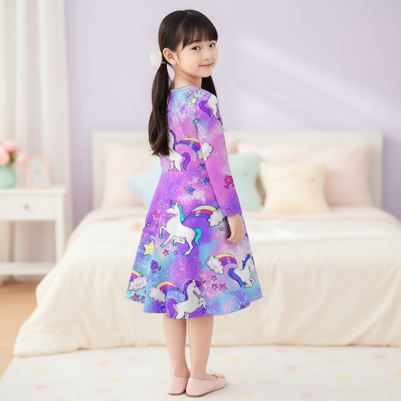 purple galaxy unicorn dress - back