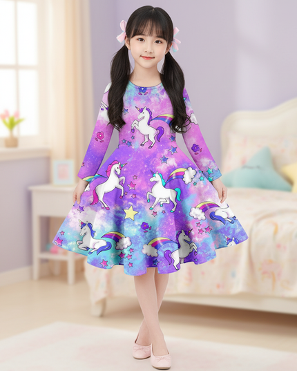 purple galaxy unicorn dress - front