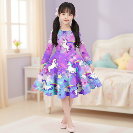purple galaxy unicorn dress - front