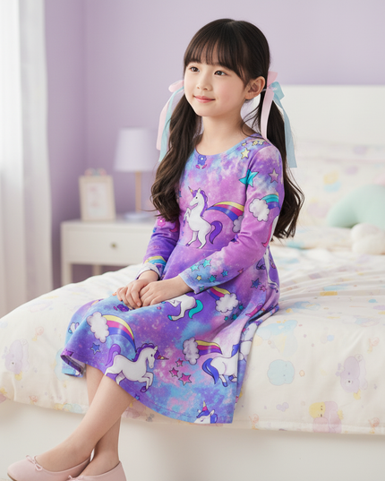 purple galaxy unicorn dress - sitting