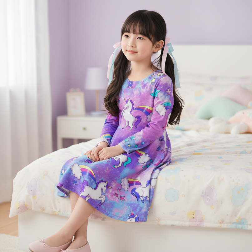 purple galaxy unicorn dress - sitting