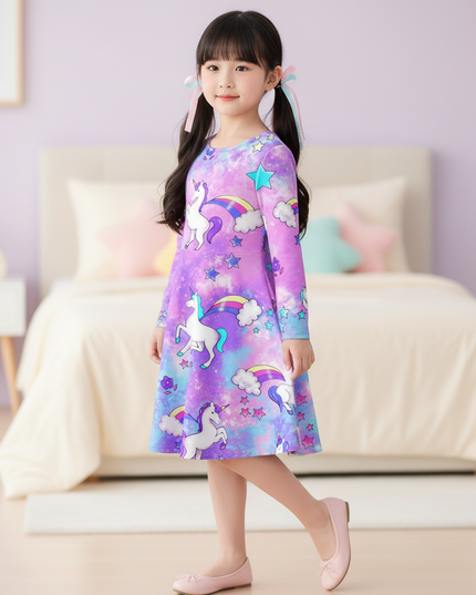purple galaxy unicorn dress - three-quarter