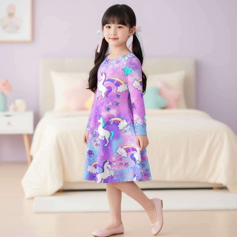 purple galaxy unicorn dress - three-quarter