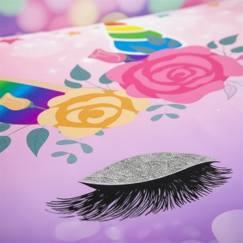 purple heart unicorn bedding - detail