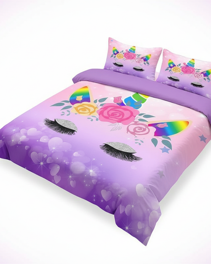purple heart unicorn bedding - white-bg
