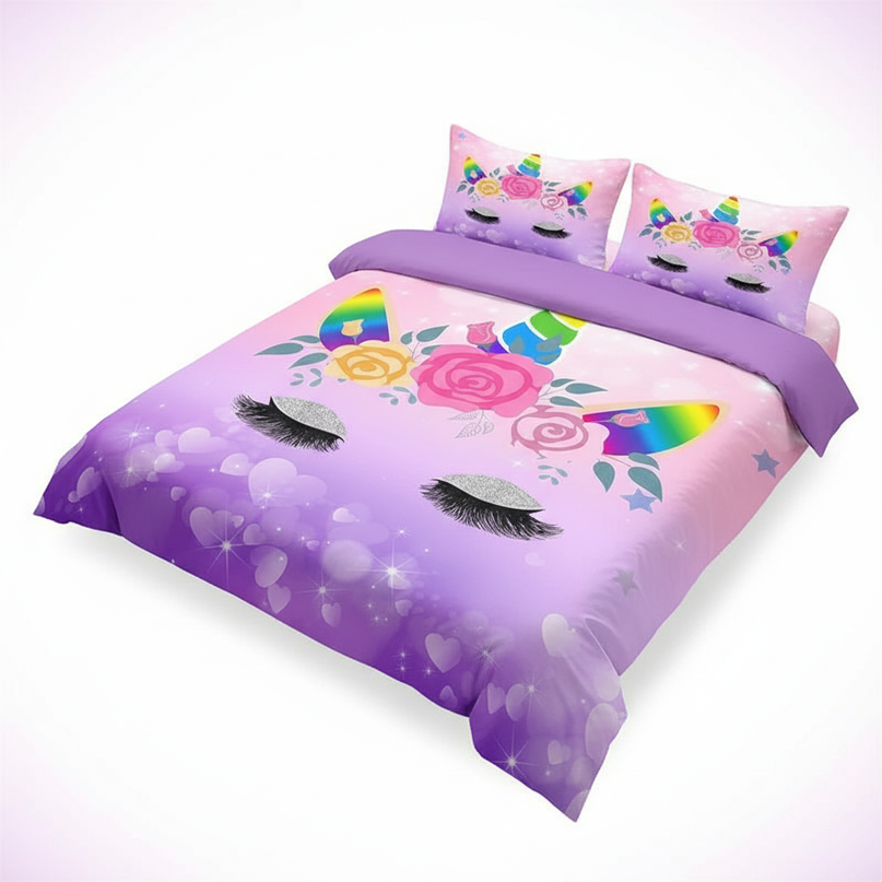 purple heart unicorn bedding - white-bg