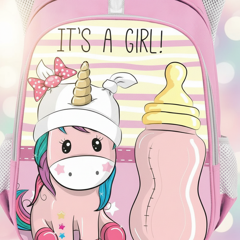 purple kawaii unicorn backpack - detail