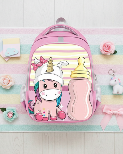 purple kawaii unicorn backpack - flat-lay