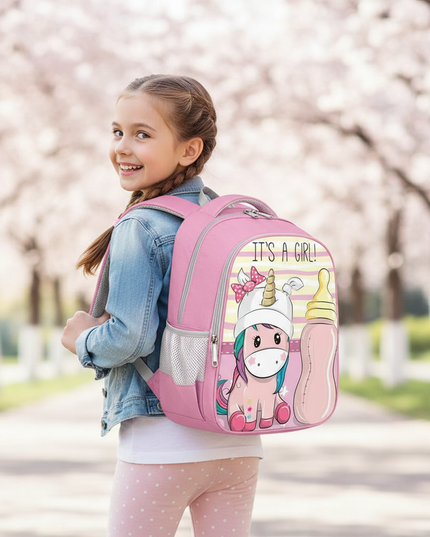 purple kawaii unicorn backpack - in-use