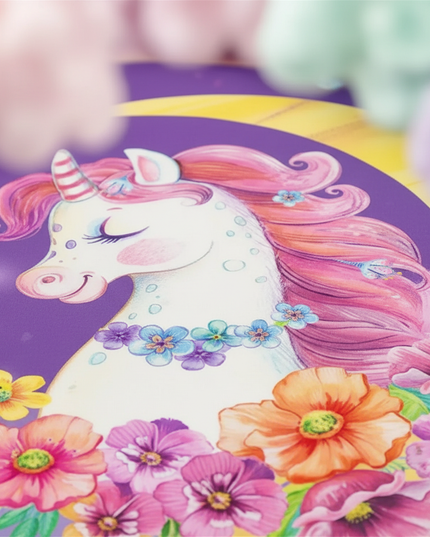purple moon flower unicorn bedding - detail