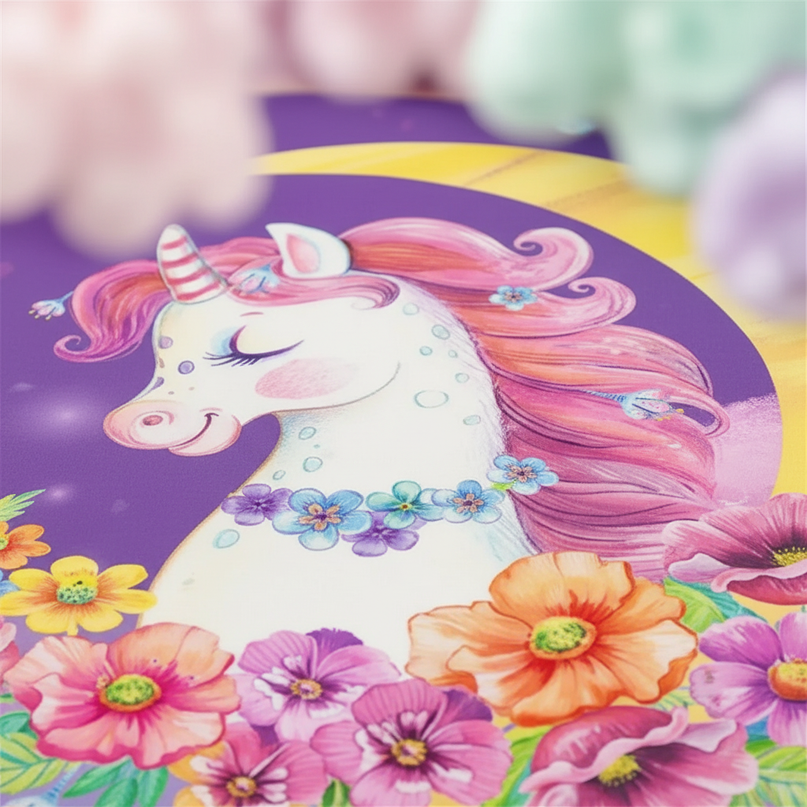 purple moon flower unicorn bedding - detail