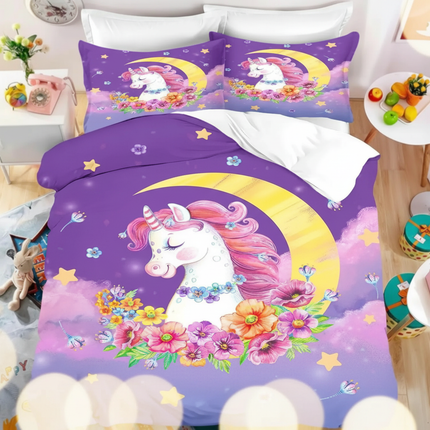 purple moon flower unicorn bedding - lifestyle