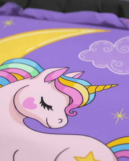 purple moon unicorn bedding - detail