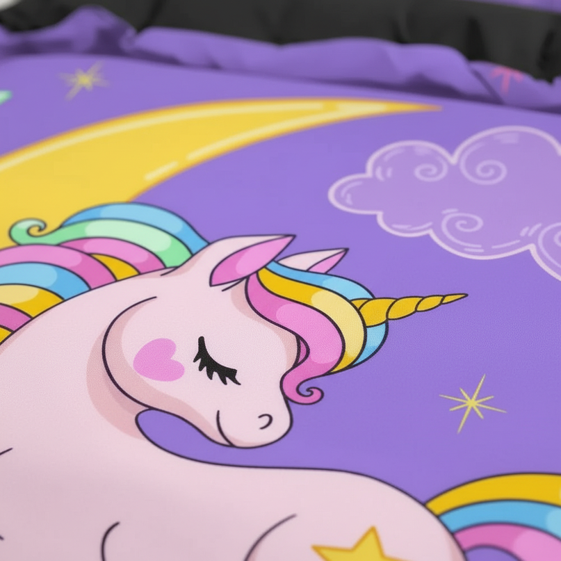 purple moon unicorn bedding - detail