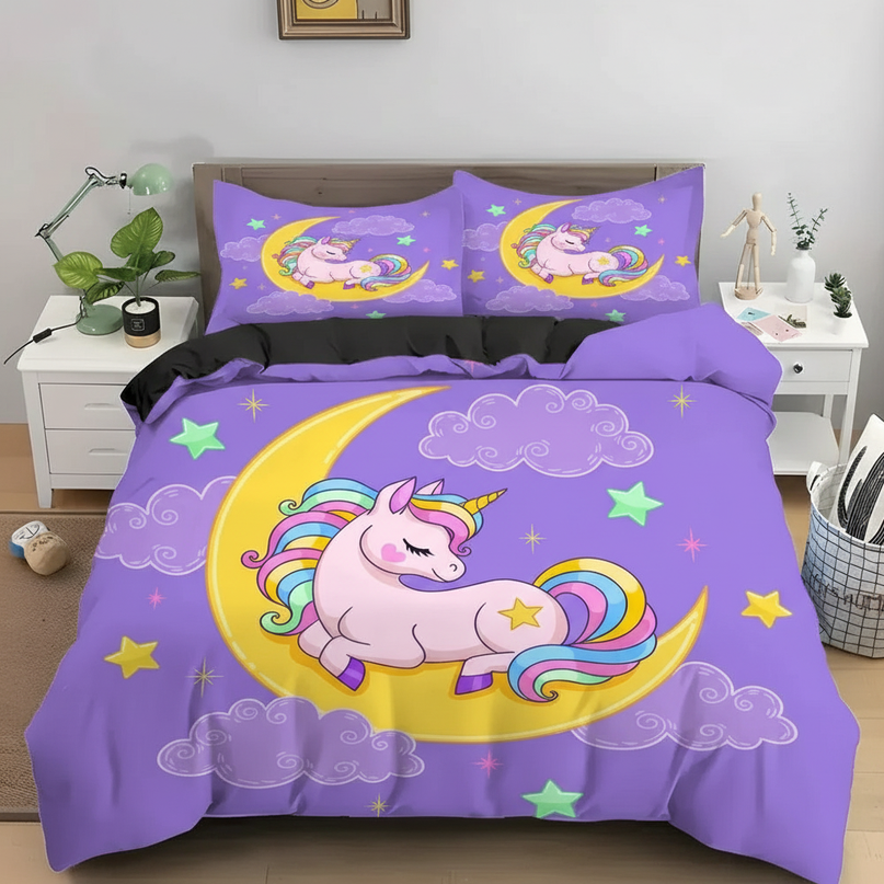 purple moon unicorn bedding - lifestyle