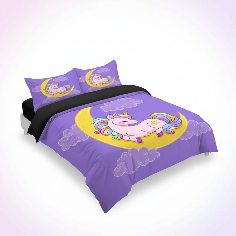 purple moon unicorn bedding - white-bg