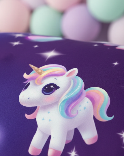 purple neon chibi unicorn bedding - detail