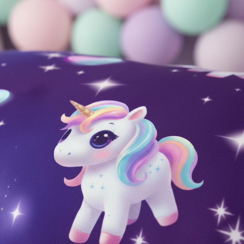 purple neon chibi unicorn bedding - detail