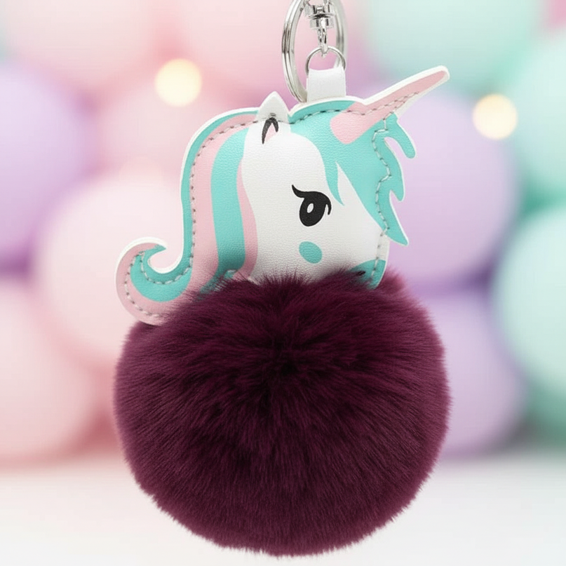 purple plush unicorn keychain - detail