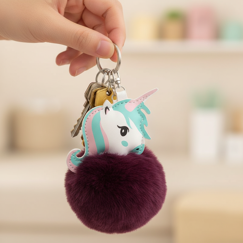 purple plush unicorn keychain - in-use
