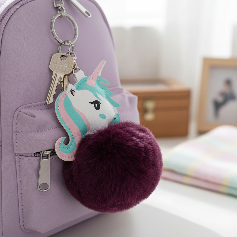 purple plush unicorn keychain - lifestyle