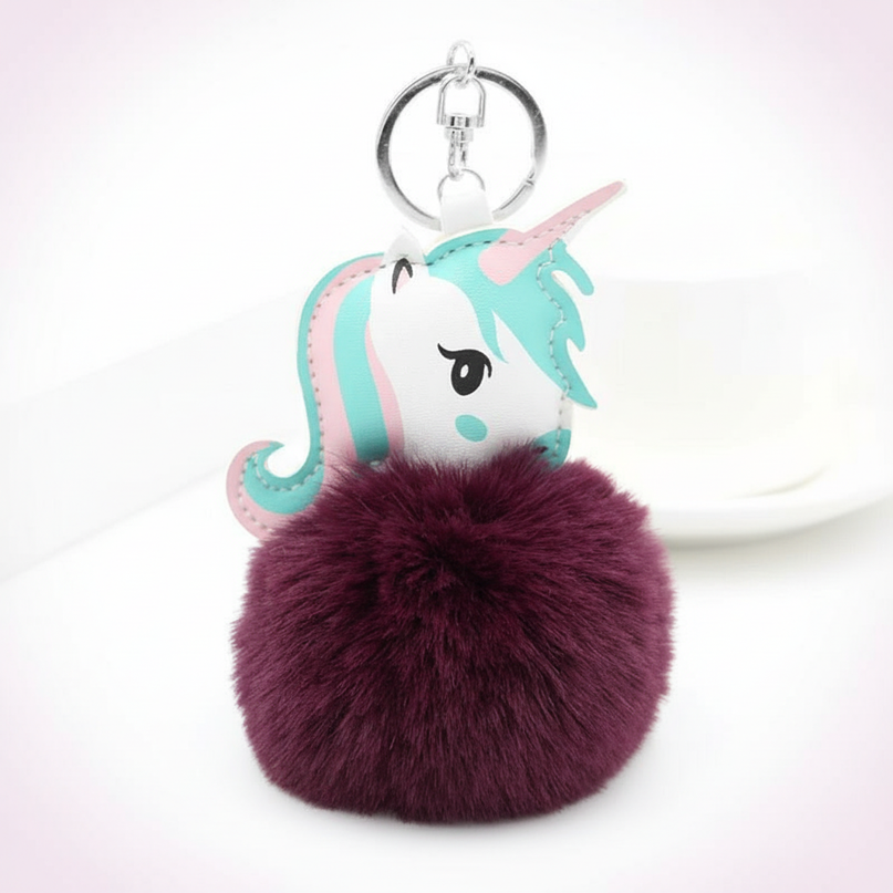 purple plush unicorn keychain - white-bg