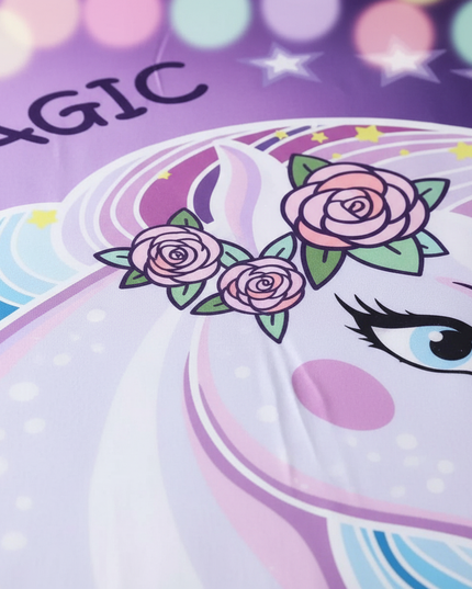purple rose crown unicorn bedding - detail