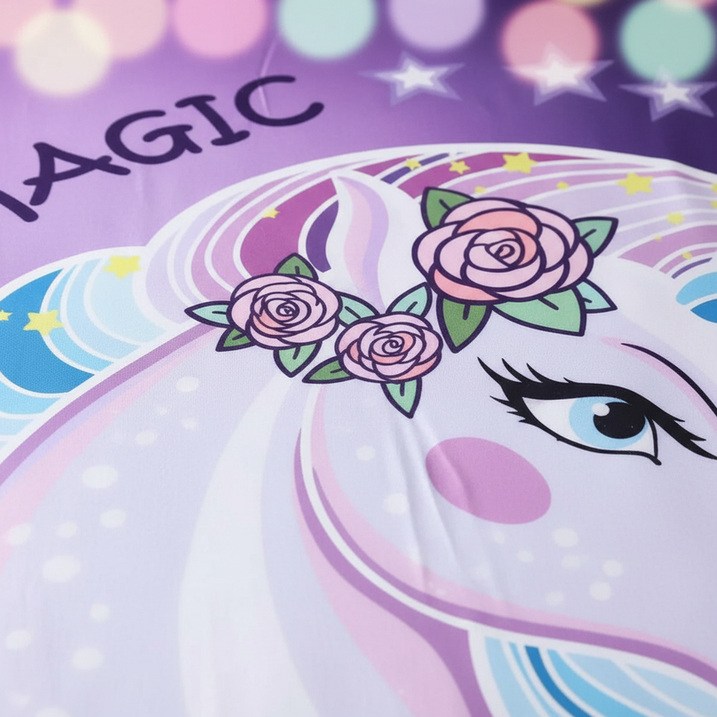 purple rose crown unicorn bedding - detail
