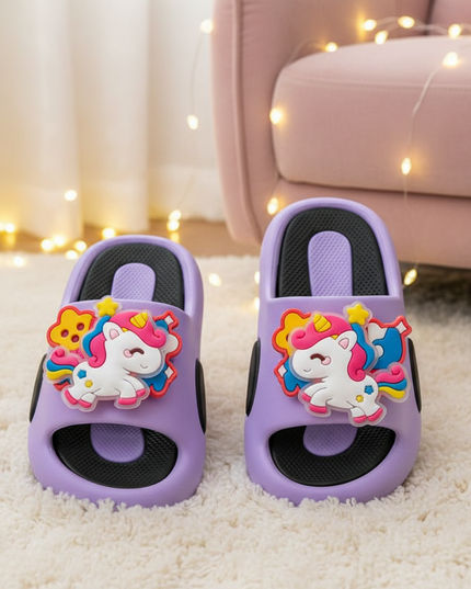 purple rotating unicorn slippers - lifestyle