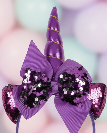 purple sequin unicorn headband - detail