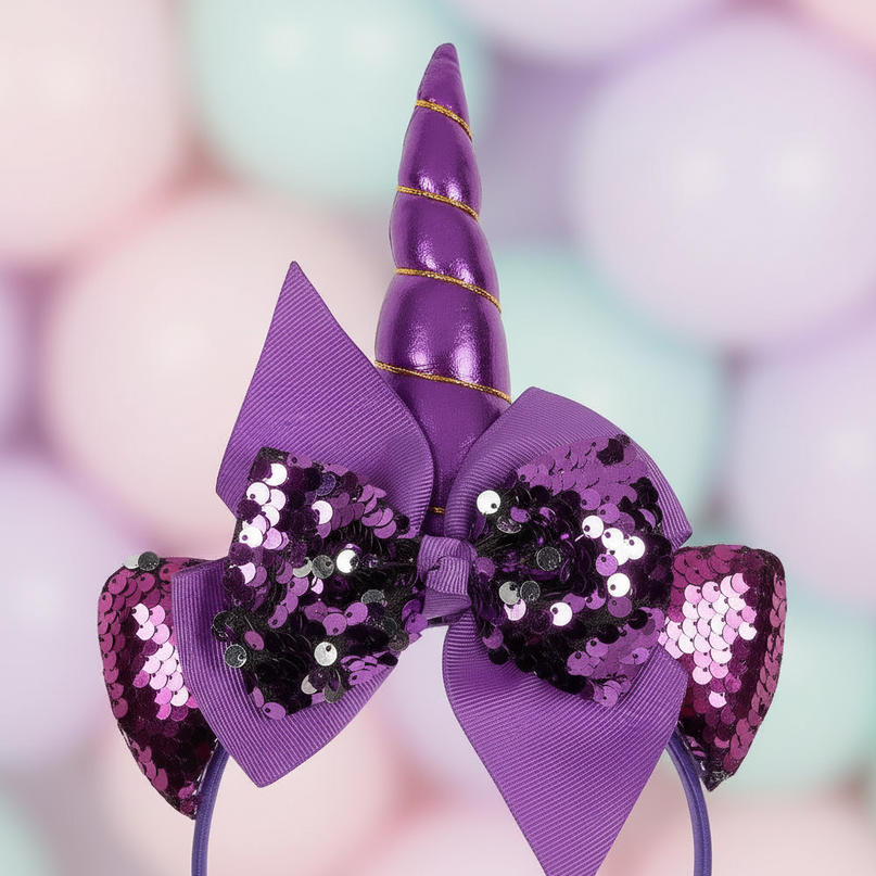 purple sequin unicorn headband - detail