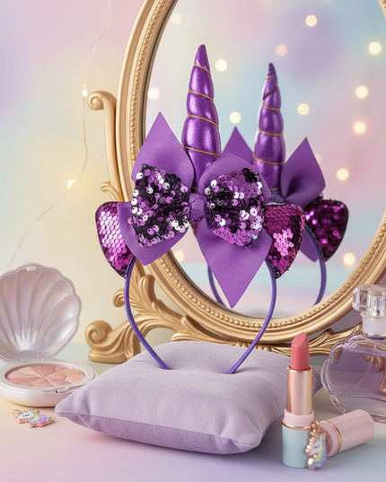 purple sequin unicorn headband - lifestyle