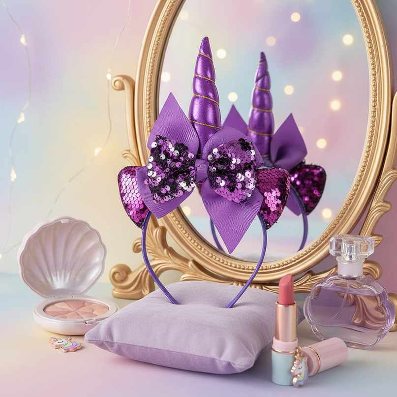 purple sequin unicorn headband - lifestyle