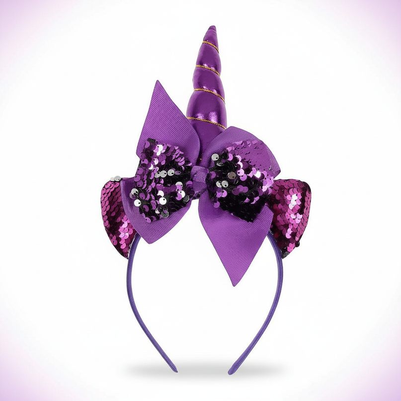 purple sequin unicorn headband - white-bg