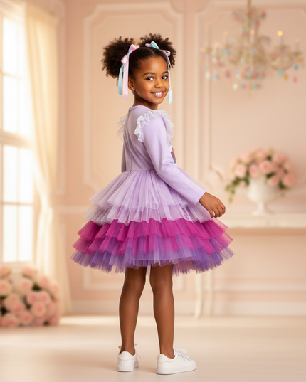 purple sequin unicorn tutu dress girls - back