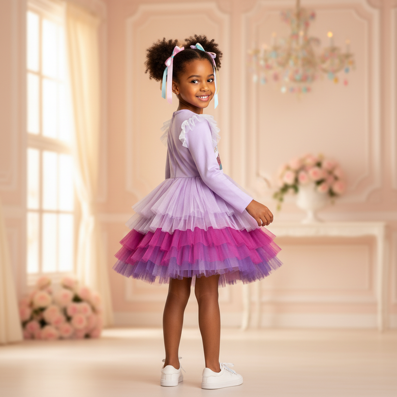purple sequin unicorn tutu dress girls - back