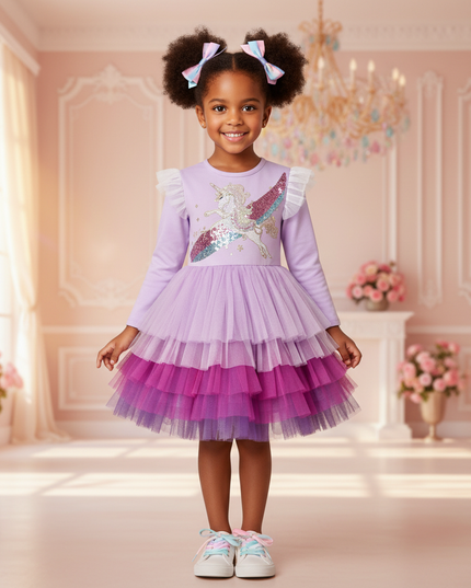 purple sequin unicorn tutu dress girls - detail