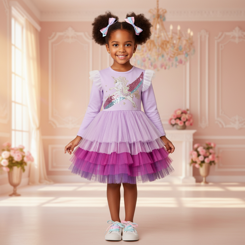 purple sequin unicorn tutu dress girls - detail
