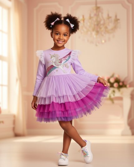 purple sequin unicorn tutu dress girls - front