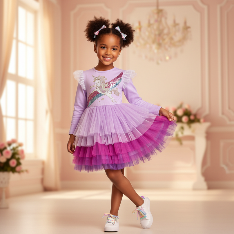 purple sequin unicorn tutu dress girls - front