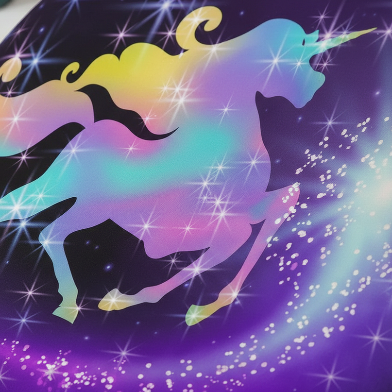 purple silhouette unicorn bedding - detail