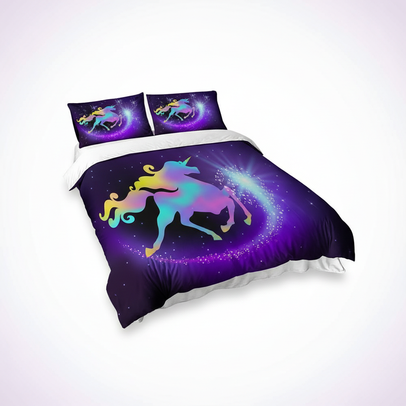purple silhouette unicorn bedding - white-bg