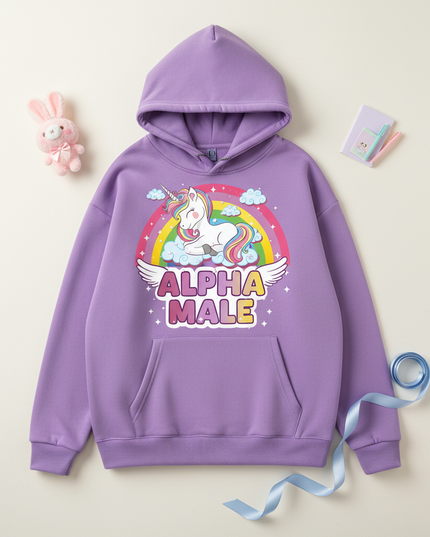 purple sleeping unicorn hoodie - flat-lay